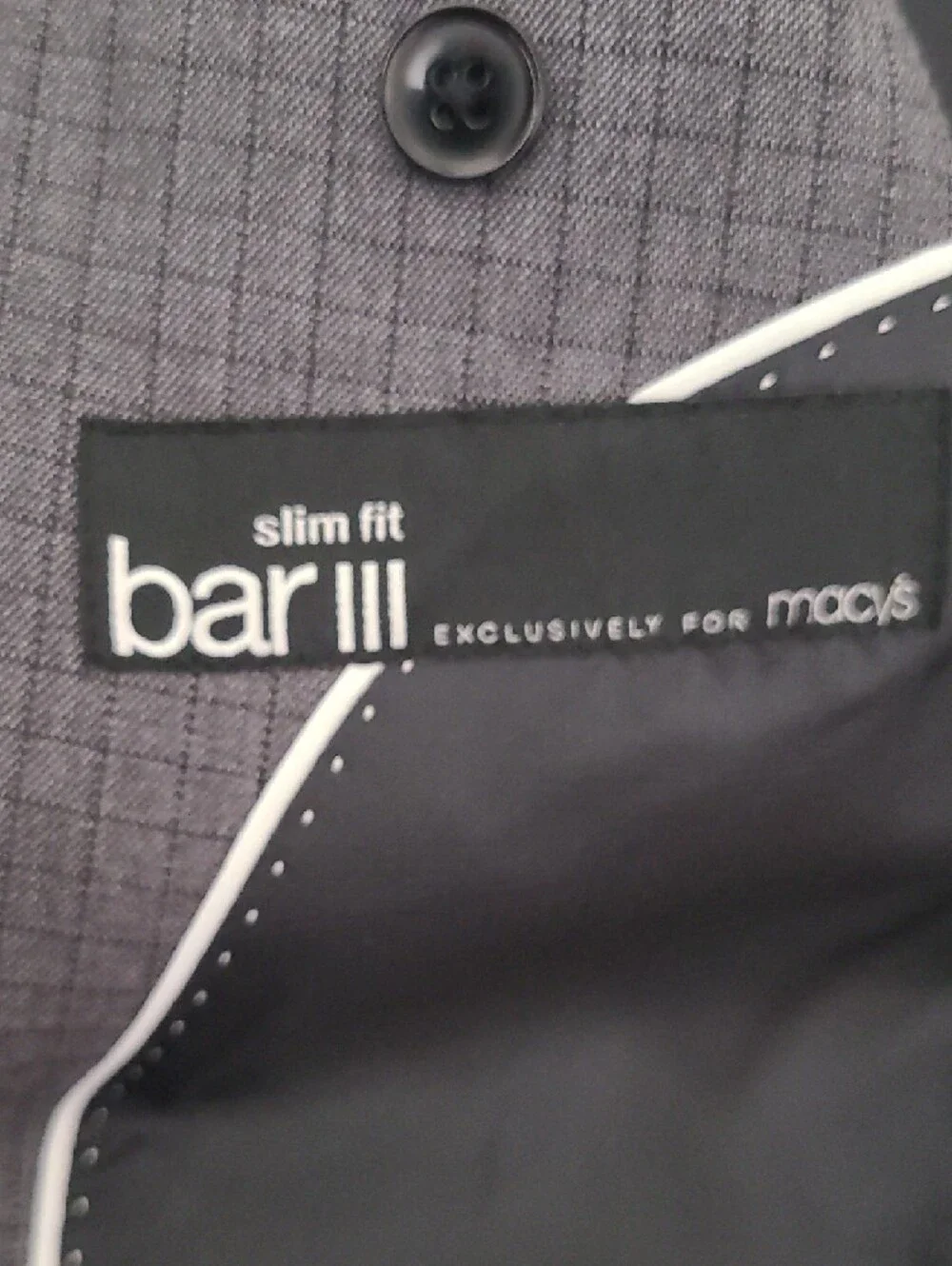 Bar‎ III Men's Slim Fit Grey Two-Button Sport Coat Blazer - Size 38S
